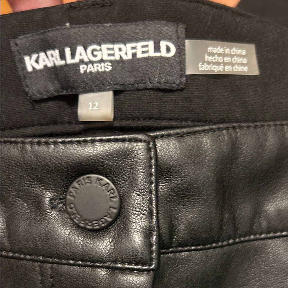Karl Lagerfeld Black Leather-Style Trousers - Picture 3 of 6